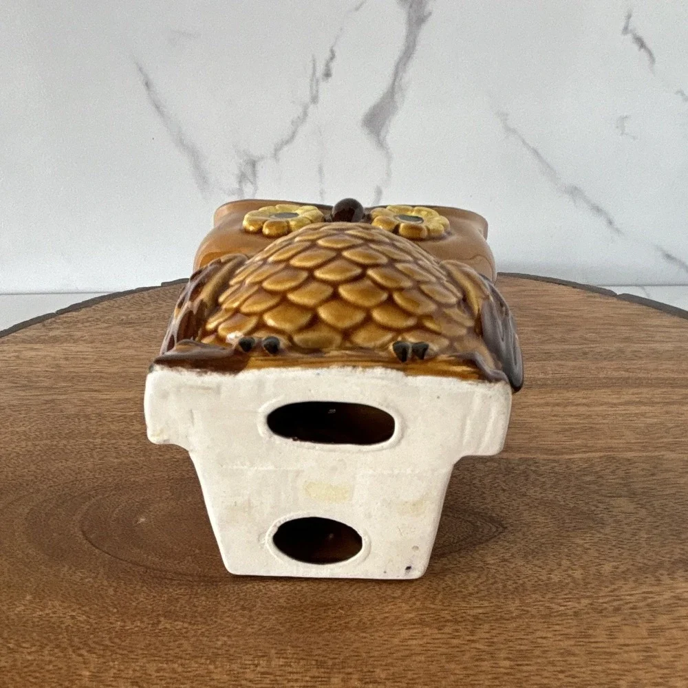 Vintage Glazed Ceramic Owl Napkin Letter Sponge Holder 3D Japan Retro